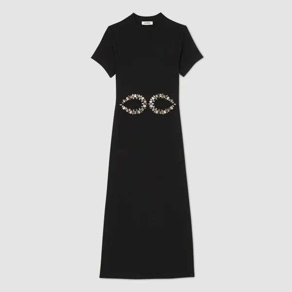 Sandro Paris Vestido Midi Com Recortes De Strass-Mulheres Vestidos