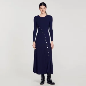 Sandro Paris Vestido Midi De Malha-Mulheres Vestidos