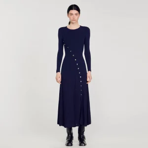 Sandro Paris Vestido Midi De Malha-Mulheres Vestidos