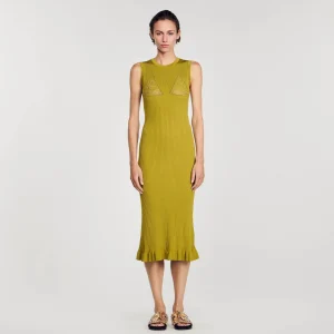 Sandro Paris Vestido Midi De Malha-Mulheres Vestidos