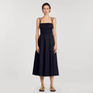 Sandro Paris Vestido Midi Franzido-Mulheres Vestidos