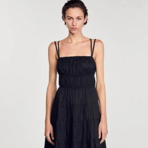 Sandro Paris Vestido Midi Franzido-Mulheres Vestidos