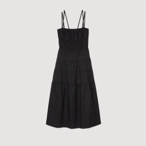 Sandro Paris Vestido Midi Franzido-Mulheres Vestidos